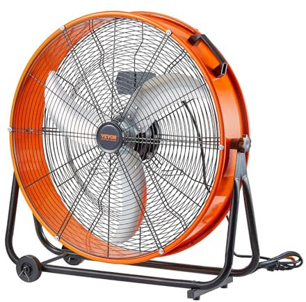 VEVOR Ventilateur à Tambour Industriel 0,6 m Haute Vitesse Utilisation Commerciale, 3 Vitesses Réglables, Débit d'Air 8700 CFM, Inclinaison Réglable à 360°, pour Entrepôt, Atelier, Usine, Sous-sol