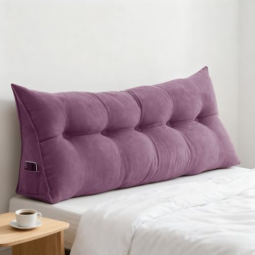 GYCS Cojin Respaldo Cama Lectura Cuña Cabecero De Cama Almohada Triangular De Lectura Cojín De Apoyo Lumbar Respaldo De Cintura Cojín De Posicionamiento Suave para Sofá,Púrpura,120 * 50 * 20cm