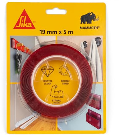 SIKA - Ruban adhésif double face extra fort et transparent - SikaBond Mammoth Crystal - Fixation rapide sans perçage - Maintien immédiat - Application facile - Intérieur et extérieur - 5m