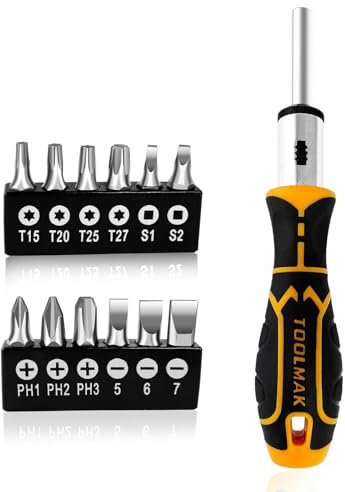 13-in-1 Ratcheting Screwdriver Set, Adjustable Multi-bit with Magnetic Tips (Flat, Phillips, Torx, Hex, Square, Nut Drivers), Cushion Grip Handle