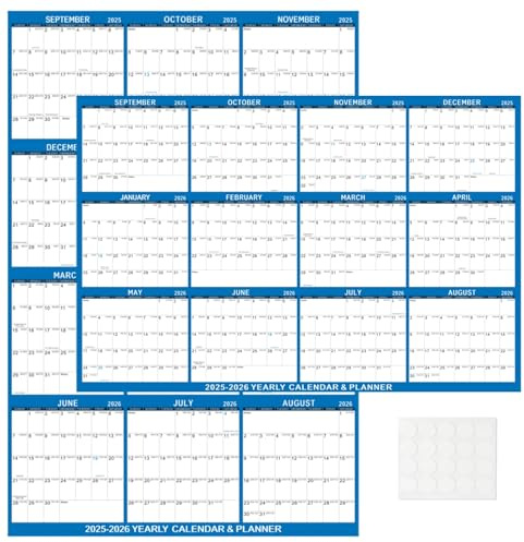 2025-2026 Wall Calendar 24 x 36 Dry Erase Calendar for Wall from July 2025 to June 2026 12 Month Annual Large Yearly Wall Planner for Office School(Blue)