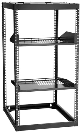 VEVOR Rack de Serveur à Cadre Ouvert 20U Support Réseau de Autoportant ou Mural, Profondeur 585 mm, avec Étagères Ventilées, Matériel de Montage, pour Équipements Réseau Informatique et Audiovisuel