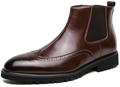 Generico Stivaletti Chelsea da Uomo in Pelle Traspirante Slip-On – Fianchi Elasticizzati, Tacco Largo Antiscivolo, Scarpe Eleganti per Autunno E Inverno,Marrone,47 EU