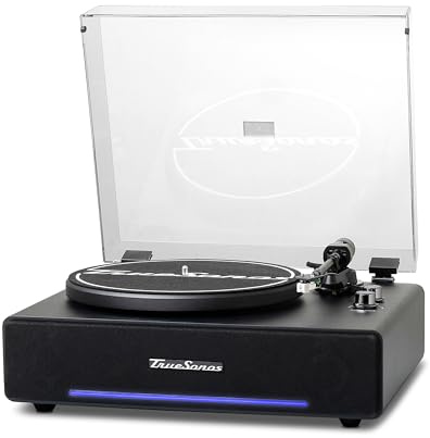 RESONANCE AUDIO WORKS Hi-Fi Record Player with Speakers | Premium Vinyl Turntable with Bluetooth Capability | Built-in 4-Speaker Stereo System for Music Fans, Black Veneer + Black Trim