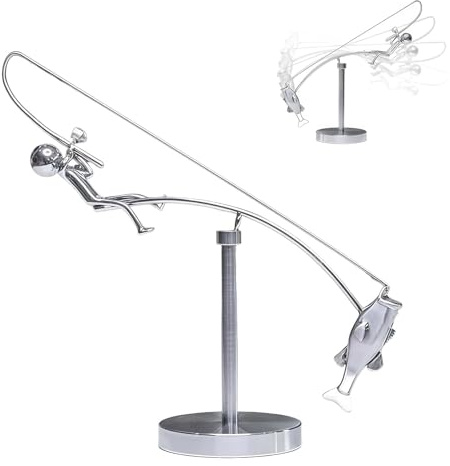 Zueyen Canna da pesca Balance Arte, Scultura cinetica di pesca, robusta statua di pesca in metallo per scaffale, oscillante, amanti dei pescatori,