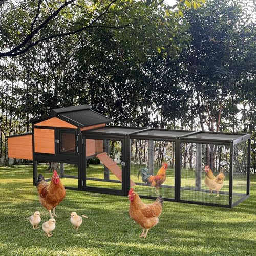 Chicken Coop, Large Wooden Chicken Coop with Nesting Boxes & Run Cage for 2-4 Chickens, Outdoor Hen House Poultry Hutch Rabbit Cage with No-Slip Ramp & Pull-Out Tray for Backyard Farm