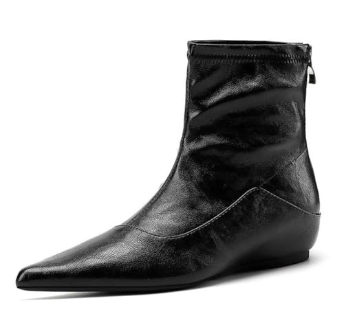 Scarpe in Pelle con Rialzo Interno di 5 cm Punta Affusolata Cerniera Posteriore Ballerine allaper la Primavera-Autunno
