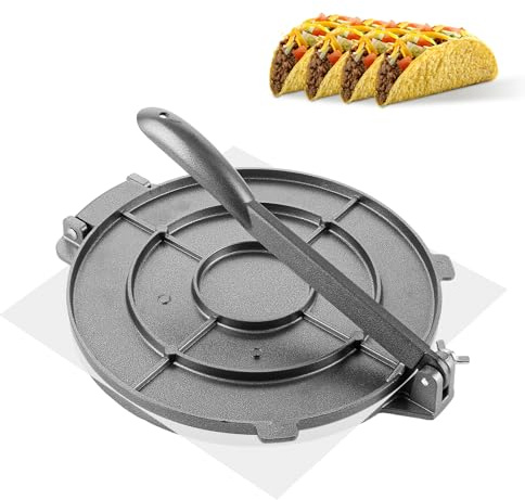 LDHHYH Prensa Tortillas de 25 cm, Tortillera Prensa Manual de Aluminio Negro, Molde Redondo para Masa de Maíz, Tacos, Quesadillas, Roti y Cocina Doméstica Familiar
