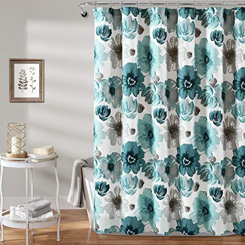 Lush Decor, Blue Leah - Cortina de Ducha para baño, diseño de Flores Grandes, diseño de Tela, x 72, 72 x 72 Pulgadas