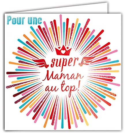 22076 Carte Rouge Brillante Pour une Super MAMAN au top Pour toutes occasions Anniversaires Fête des Mères Naissance Devenir Parents Avec Enveloppe Blanche format 12x17,5cm