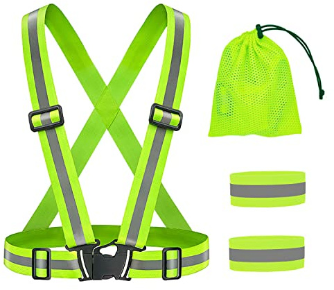 XPOOP Gilet di Sicurezza con Giubbetto Catarifrangente, Alta Visibilità e Regolabile con 2 Nastri Riflettenti e 1 Borsa