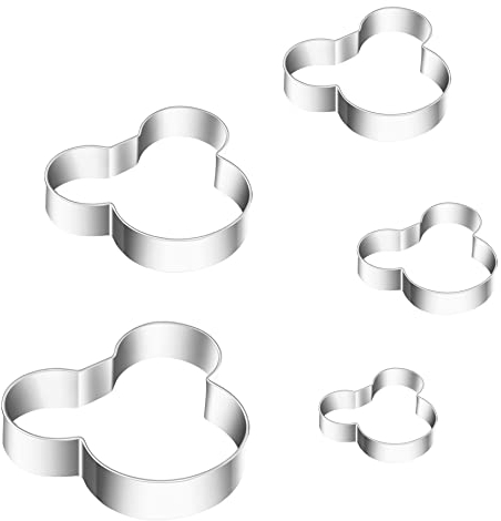 MrCookie Ausstechformen Edelstahl, Mouse Edelstahl Ausstecher Set, 5 Größen DIY, Fondant Plätzchenausstecher, Maus Ausstecher für Kinder