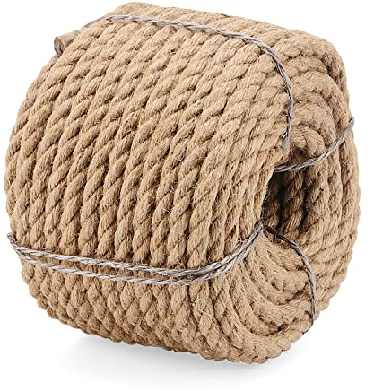 KEILEOHO Cuerda de yute natural de 30 m x 10 mm, cuerda de cáñamo trenzada, cuerda de yute gruesa para postes rascadores de manualidades, cordel de equipaje