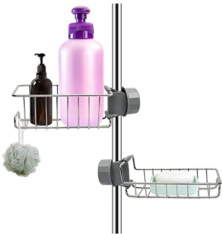 Mokife Estanteria Ducha sin Taladro, 2 Piezas Estantes Cesta Organizador Baño Inoxidable para Barra 18-25mm