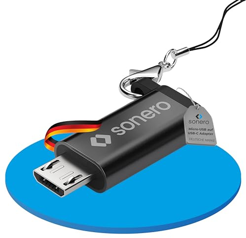 Sonero Micro USB till USB-C-adapter, kompatibel med Apple-enheter, OTG-stöd, perfekt för elcyklar, inklusive slang/karbinhake, aluminiumhölje, svart