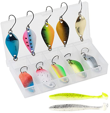 10 Esche Finte e 2 Morbide, Due Colori Metallo Paillettes, Artificiali per la Pesca - Artificiale Metallo Paillettes e Due Colori Morbide