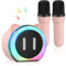 Vehoukli Machine de karaoké pour enfants, microphone pour enfants avec 2 microphones, mini karaoké avec lumière LED et effets de changement de voix, Bluetooth portable, cadeau pour filles, garçons,