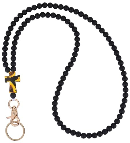 LEGENTLISUR Lanière avec Perles Clés,Joli Cordon pour Badge,Lanière pour Carte D'identité,Cordon Tour de Cou pour d'Identification et Clés,Cadeaux pour Enseignants, Collègues(Noir)