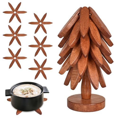 Dokeno Support en Forme d'Arbre pour Plats Chauds, Casseroles, Poêles, Bol et Théière, avec 6 Sous-Verres