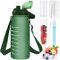 KETIEE Trinkflasche 2L 2 Liter Trinkflasche Wasserflasche 2 Liter mit Strohhalm & Verstellbarem Schultergurt & Früchtebehälter, BPA frei Auslaufsicher Sportflasche mit Zeitmarkierung,Transparent Grün