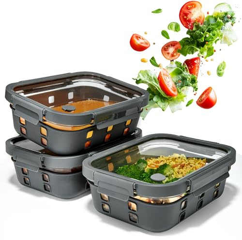 Dalena Home Meal Prep Boxen Set 3x1520ml – Borosilikatglas, auslaufsicher, stapelbar, mikrowellengeeignet, mit Silikon-Schutzmantel und Dampfventil