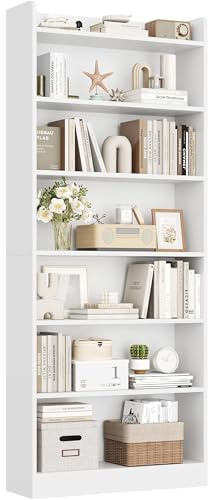Yaheetech Libreria a 7 Ripiani, Scaffale in Legno con Ripiani Regolabili, 60 x 24 x 183 cm, Libreria Verticale Salvaspazio per Soggiorno, Cameretta, Studio, Ufficio, Bianco