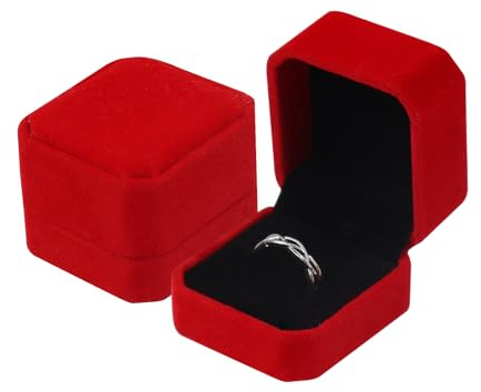 FuninCrea Boîte à bagues compacte en velours pour mariage, boîte cadeau, petite boîte cadeau, vintage, bague de fiançailles, boucles d'oreilles, pour cérémonie de mariage, demande en rouge (rouge)