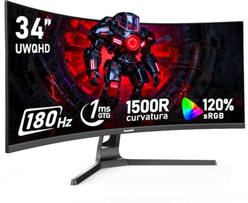 Gawfolk 34 Inch Ultrawide Curved 180Hz Gaming Computer Monitor,1500R PC Screen 21:9 UWQHD (3440x1440),120% sRGB,Adaptive Sync,178° Viewing Angle,Display Port、HDMI,Compatible with Wall mounting -Black