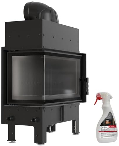 KRATKI Inserto per camino Floki sinistra 8 kW Ø160 mm – acciaio vetro angolare – conforme a BImSchV Livello 2 & Ecodesign, per recupero, nero con pulitore per parabrezza