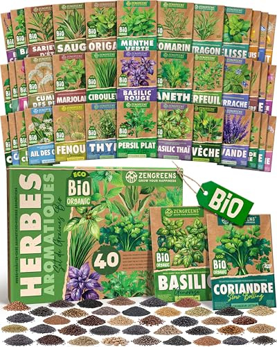 ZenGreens® - Set di Semi di Erbe Aromatiche bio (40 pezzi) - 40 Semi di Erbe Aromatiche per Coltivazione Facile in Giardino, Balcone o Serra - Semi da Piantare - Sementi