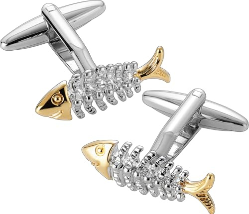 HAWSON Fish Skeleton Links Mens, Cool Nautical Cufflinks for Men, Fishing Stuff Accessories Lake House Funny Gifts for Fisherman Captains Dad Husband