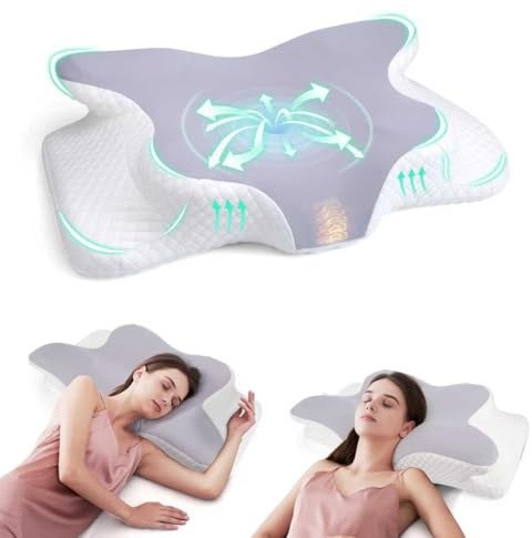 DEUKNICE Cuscino in memory foam ortopedico per cervicale, cuscino poggiatesta ergonomico per chi dorme sul fianco, comfort ottimale per dolori al collo e alle spalle, grigio