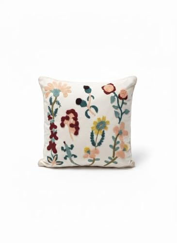 WPHOME Embroidered Decorative Pillow with Inserts Included, 45 * 45cm Modern Floral and Palm Tree Square Cushion, for Sofa, Bedroom, Living room. Available in (f3)