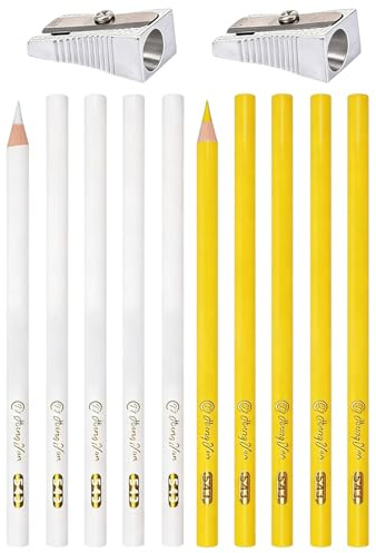 MYGLOAR 12 PCS craies de tailleur et couteau à craie, craies de tailleur, kit de couture, craie de couture, craie de tissu, stylos de couture, marqueur de tissu pour notes de couture (Blanc + Jaune)