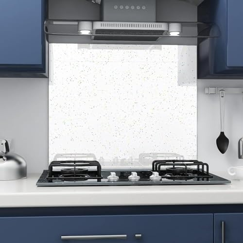 Belofay Tempered Glass Splashback for Kitchen, 6mm Toughened Glass Heat Resistant Splashbacks for Cookers (50X60, White Sparkles)
