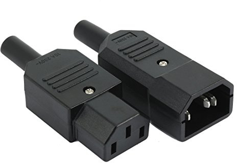 sourcing map 1Pair AC250V 10A IEC C14 Male C13 Female, 3 Pins Terminals Inline Adapter Plug Power Socket Connectors
