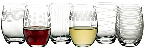 Mikasa Cheers Stemless Etched Wine Glasses, Fine European Lead-Free Crystal, 17-Ounces for Red or White Wine - Set of 6