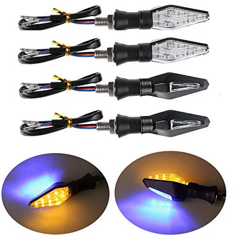 4 pcs Frecce moto LED a due Colori Gialli e blu,Indicatori per moto con 12 LEDs,mini Frecce LED moto DC12V Universale per Moto Scooter Quad Cruiser Off Road
