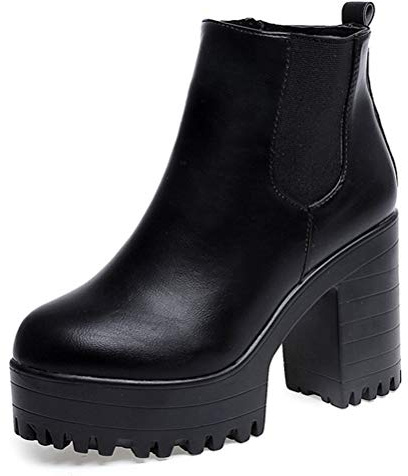 Toride Botas tacones para las Mujer estilo corto Chelsea botas plataforma primavera otoño bloque tacón botines redondos Toe Party tacones altos