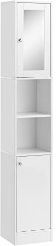 kleankin Tall Bathroom Storage Cabinet with Mirror, Freestanding Floor Cabinet Tallboy Unit with Adjustable Shelves, White