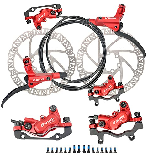 JFOYH zoom HB876 4-Piston Pre-Bled Hydraulic Disc Brake Set for Mountain Bike, Bike Disc Brake Kit with 160mm Rotors, Front and Rear Levers(PM Adapter Included) - Left-Front&Right-Rear