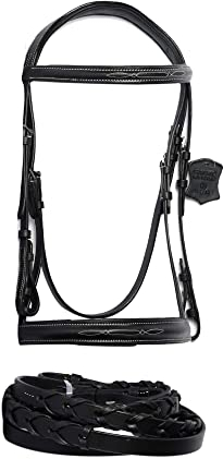 Wonder Care Crossover de cuero genuino | Crossunder Inglés Bitless Bridle Headstall con riendas