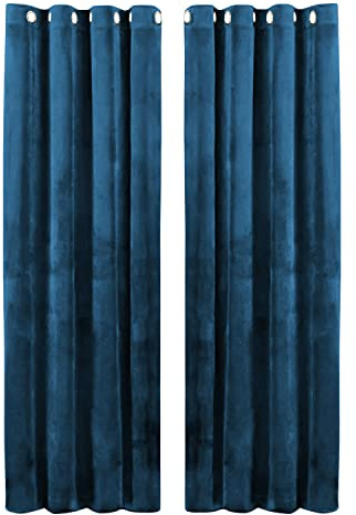 Hafaa Navy Blackout Curtains for Bedroom – 46” wide x 54” drop Readymade Crushed Velvet Curtains for Living Room – Eyelet Room Darkening Curtains with 2 Tie Backs (116cm x 137cm)