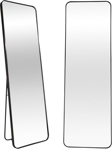 Buxibo – Ganzkörperspiegel im minimalistischen Design – Wandspiegel – rechteckiger Standspiegel mit Metallkante – Schwarz – 50 x 160 x 3 cm