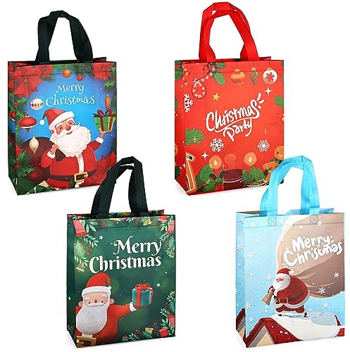 Aviski 4 sacchetti regalo di Natale, borse di Natale con manici, borse natalizie multifunzionali in tessuto non tessuto per regali, shopping, forniture per feste di Natale, 31 × 25 × 11,5 cm