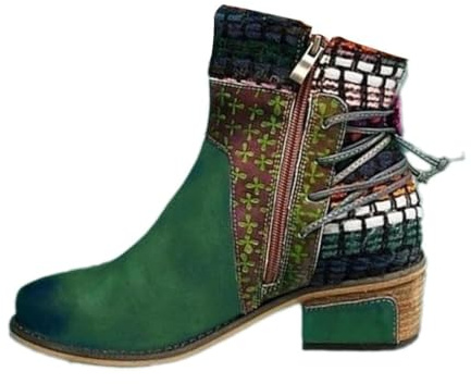 ticticlily Bottine Femme Hiver Loisir Biker Bottes à Talon Bloc Bout Rond Courtes Chaussure Vert Foncé 38