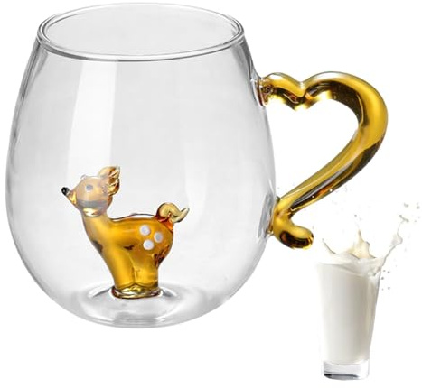Generico Tazza di vetro | Tazza di Natale con animale all'interno in vetro da 400 ml - Bicchiere da acqua con motivo, tazze robuste e durevoli per bevande al latte e acqua, decorazioni natalizie