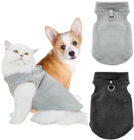 Wintertiermantel, Warme Tier-Outdoorbekleidung, Gemütliche Winterjacke, stilvolle Tiermantel für Hunde und Katzen für Winterspaziergänge, 2 Stücke, Mit Zugschlaufe (Schwarz Grau, M)