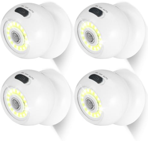 ZONJIE 4 Pack PIR Motion Sensor Night Light, Battery Operated Sensor Light Bright Ball Lights 360°Motion Activated Night Lights Auto On/Off, Wireless Security Lighting Lamp for Home (4PCS)