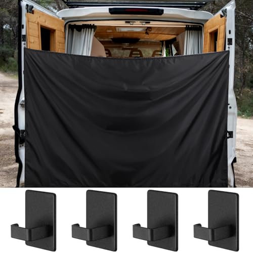 Fanfanwin 7x6 ft Black Large Car Curtains Camper Van Rear Door Shower Curtains with Magnetic Hooks Adjustable Outdoor Shower Double Layer Changing Car Cover Truck Travelling